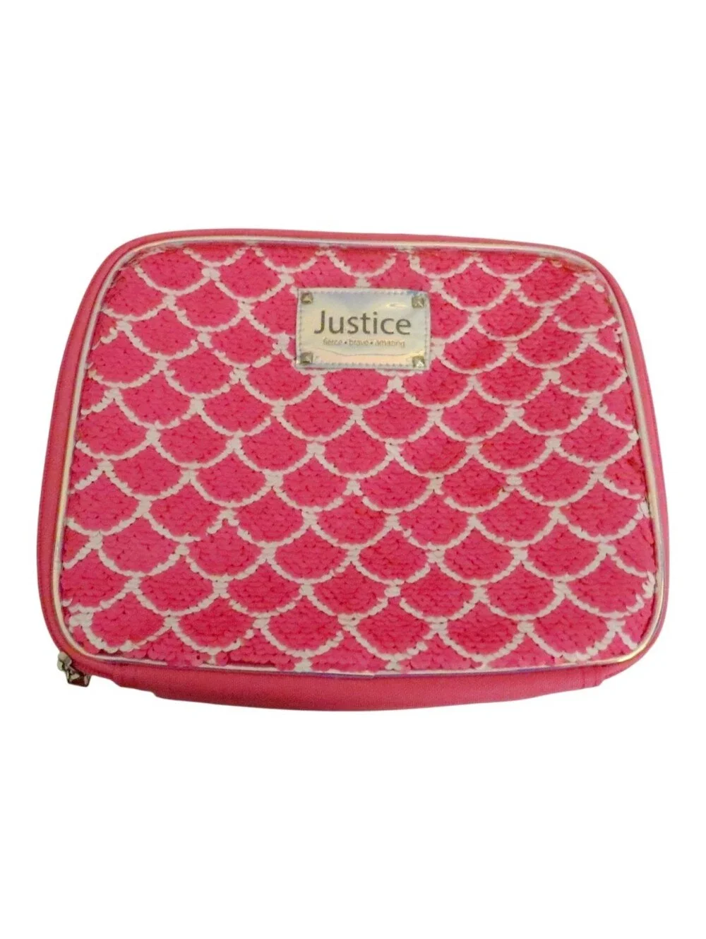 Justice Reversible Sequins Lunch Tote Hot Pink Silver Mermaid Scales Girls New